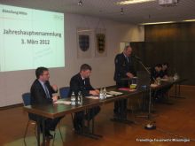 Bericht des Abteilungskommandanten, im Bild: OB Michael Bulander, Kdt. Bernd Strohmaier, Abt. Kdt. Markus Flur, Schriftführer Andreas Steinhilber und Kassier Johannes Schmelzle.